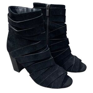 Sbicca Arioso Bootie Shootie Black Straps Block Heel Size 7 Peep Toe